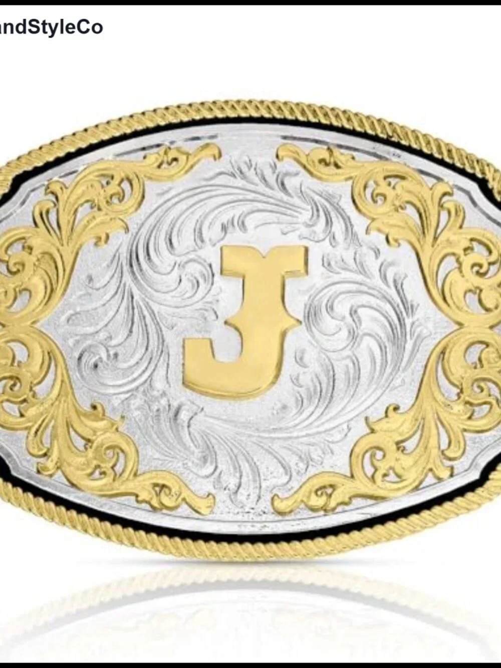 Silver Tone Engraved Filigree Gold Tone Initial Belt Buckle Western Cowboy
